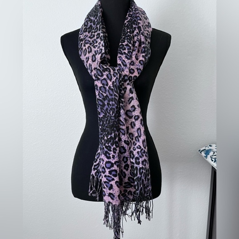 Leopard Print Scarf with Fringe